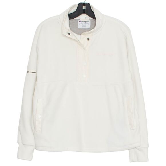 Champion Sweater Pullover Athleisure Minimalist Outdoor Cozy Fleece Ivory Small - Picture 1 of 10